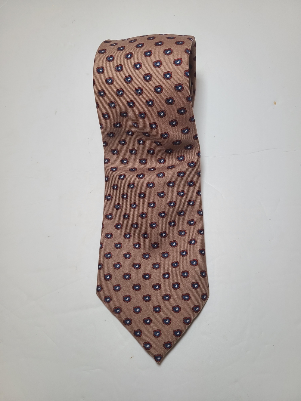 Izod Tan Tie with Navy and White Dot Pattern